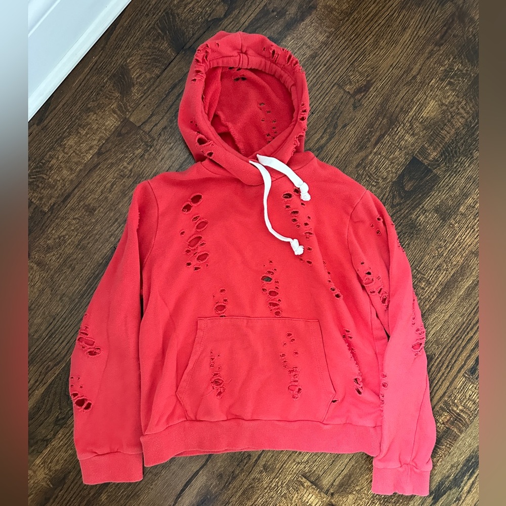 KATIEJNYC red distressed hoodie